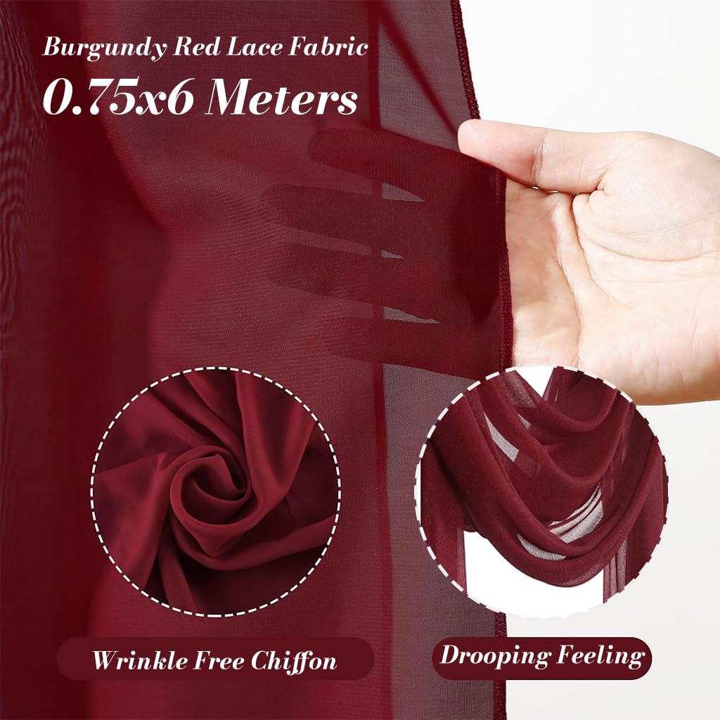 HASTHIP Net Curtain for Wedding and Festive Decor featuring Sheer Lace Design 0.75x6 m | Burgundy Red Fabric for DIY Crafts and Backdrops