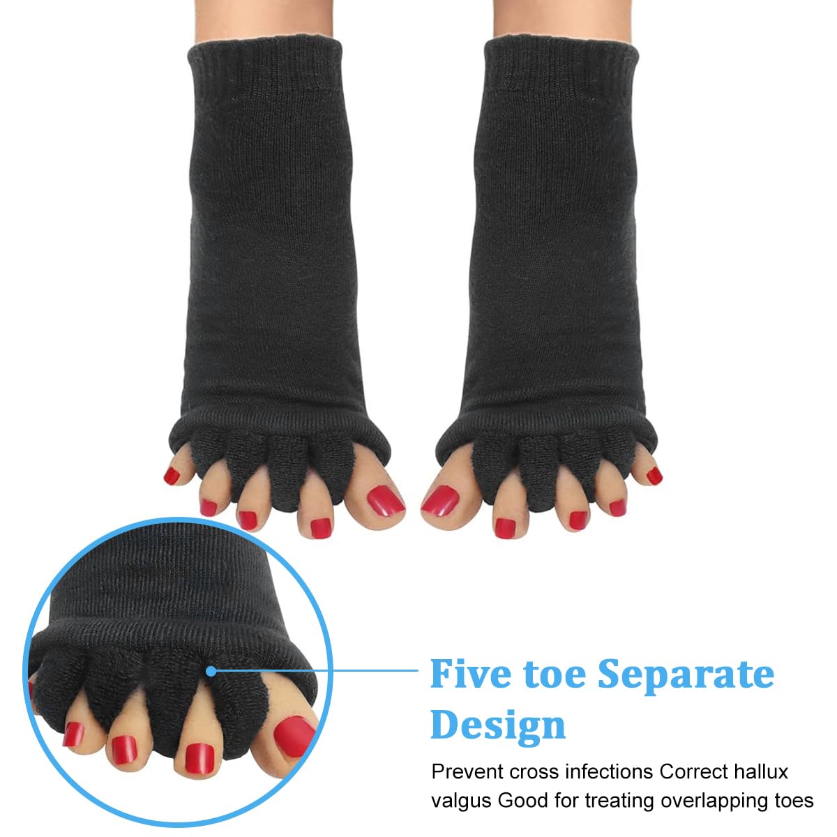 MAYCREATE® 1 Pair Women Toe Separator Socks Yoga Sports GYM Foot Alignment Pain Massage Toeless Socks, Prevent Foot Cramps, Black