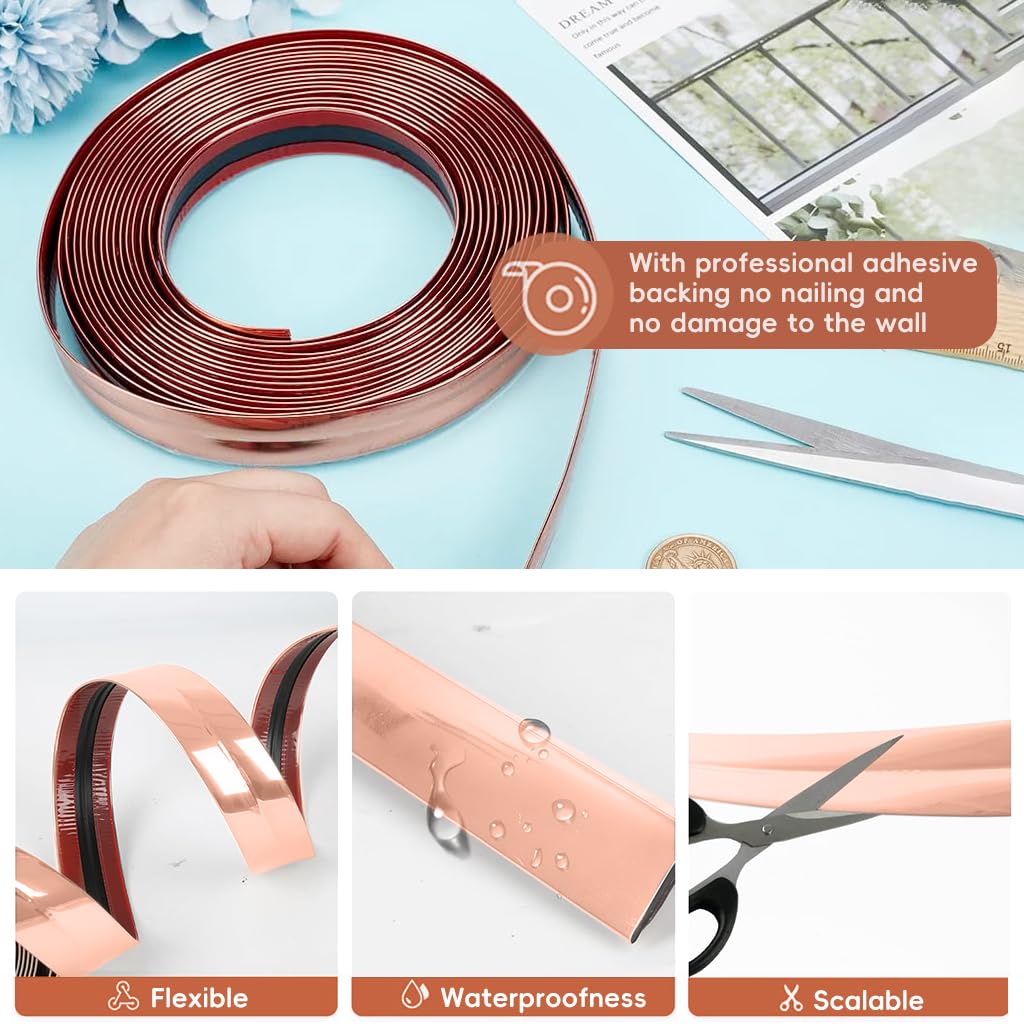HASTHIP Wall Molding Trim for Table Edge and Door Frame featuring Flexible PVC | 9.84ft x 0.78in Rose Gold 3PCS