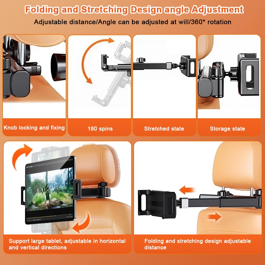 STHIRA Aluminum Alloy Car Tablet Holder for Headrest with 360° Swivel | Fits Devices Up to 13 in