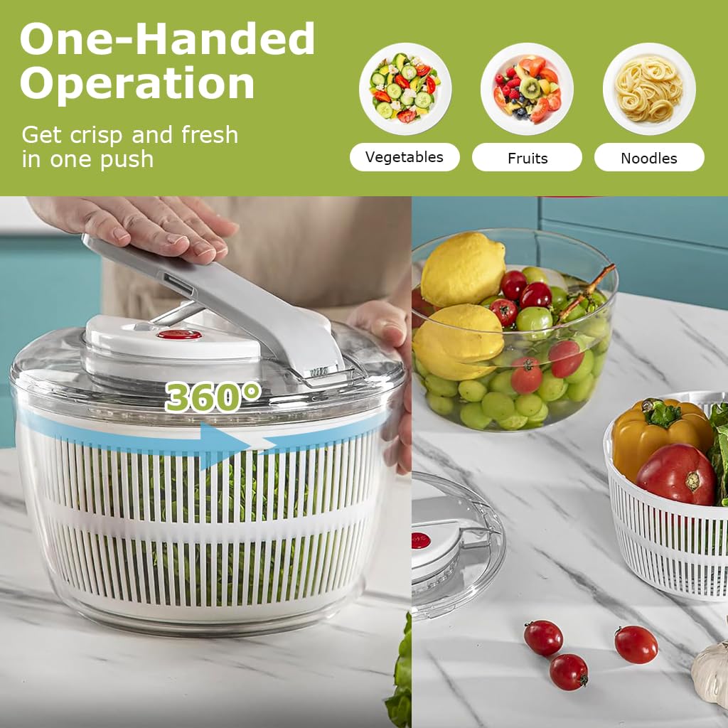 Supvox® Salad Spinner 3L Manual Salad Dryer with Bowl Effortless Press-Down Salad Spinner and Dryer with Strainer, Vegetable Dryer Spinner for Food Preparation, Salad Making, Pasta