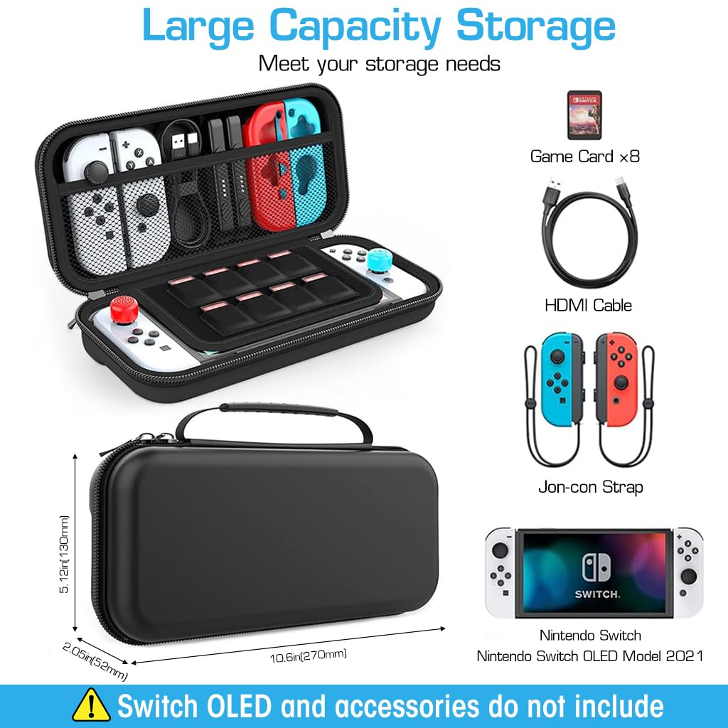 Carrying Case for Switch and Switch OLED featuring 8 Game Slots 6 Button Caps EVA Shell