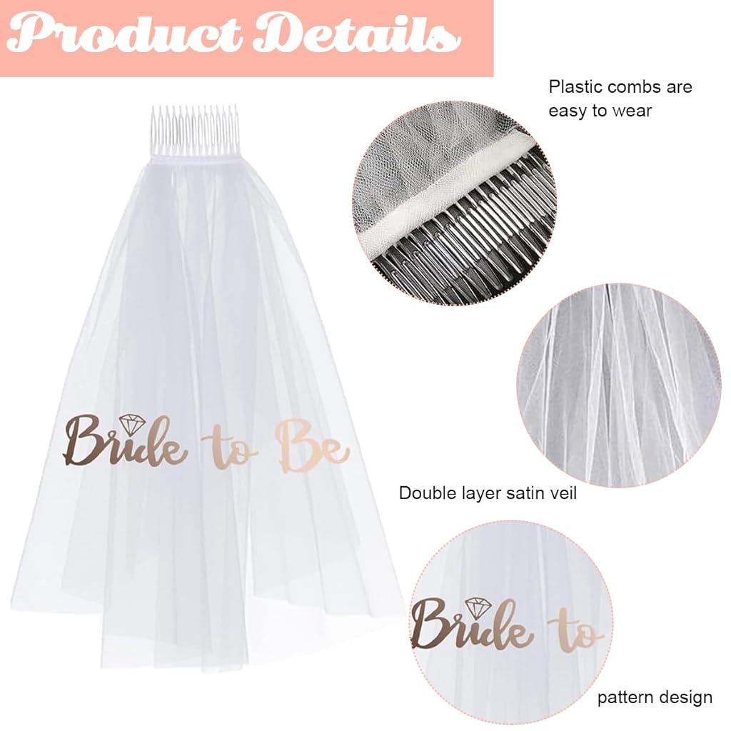 PATPAT® 12PCS Bride To Be Decoration Set Rose Gold Bachelorette Party Hen Combo Bridal Shower Kit Accessories Sash Veil Headband Stickers