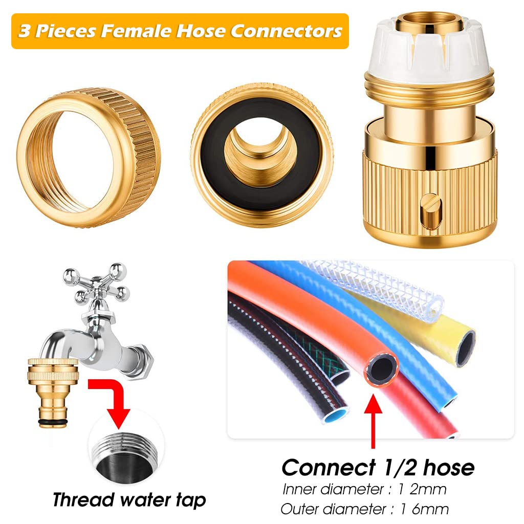 HASTHIP 4Pcs Universal Tap Connector, Brass Pipe Connector for Tap, Garden Hose Quick Connectors, 1/2 & 3/4 Inch Universal Faucet Adapter Tap Connector Sets for Garden Bathroom Kitchen Outdoors