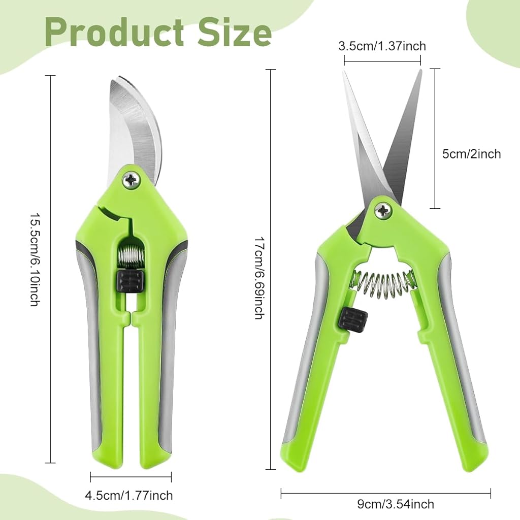 HASTHIP 2Pcs Pruning Shears 6.6'' Garden Snip Shear Bypass Shears Stainless Steel Gardening Pruning Shears Scissor Spring Loading Labor Saving Garden Snip with Safety Lock for Flower Pot, Vegetable