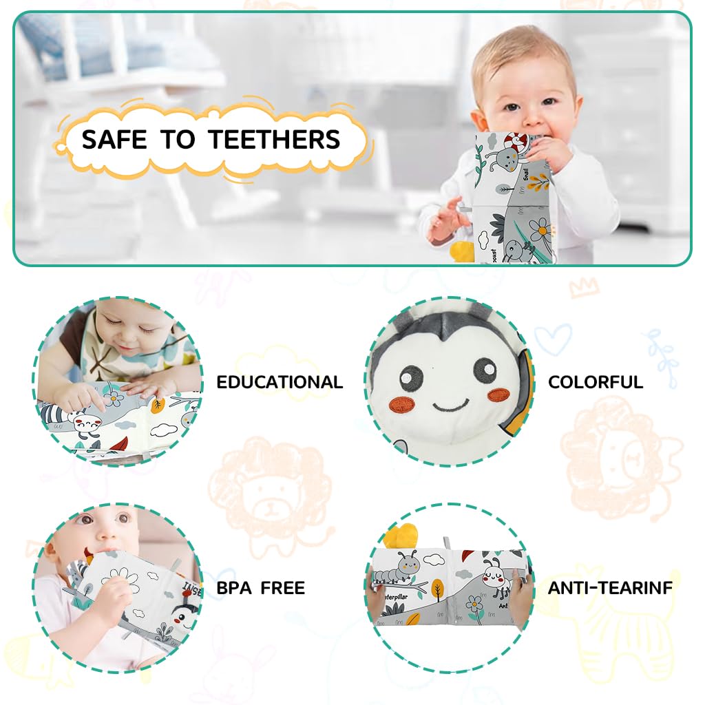 SNOWIE SOFT Insect Cloth Books for Babies with Crinkle and Squeaky Pages | Washable Non-Toxic Toy