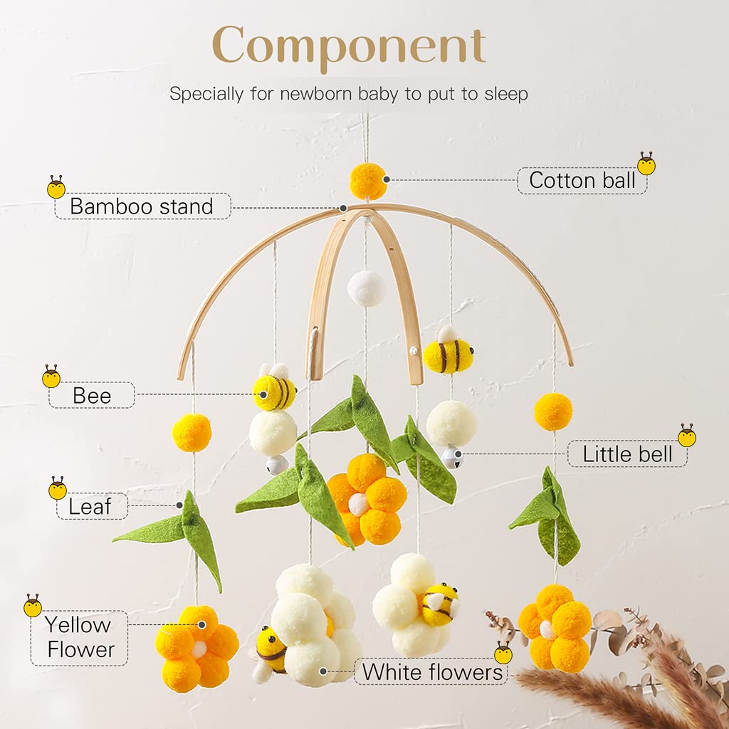 PATPAT Hanging Toys for Babies featuring Rotatable Plush Bees and Flowers | Soft BPA Free Crib Mobile