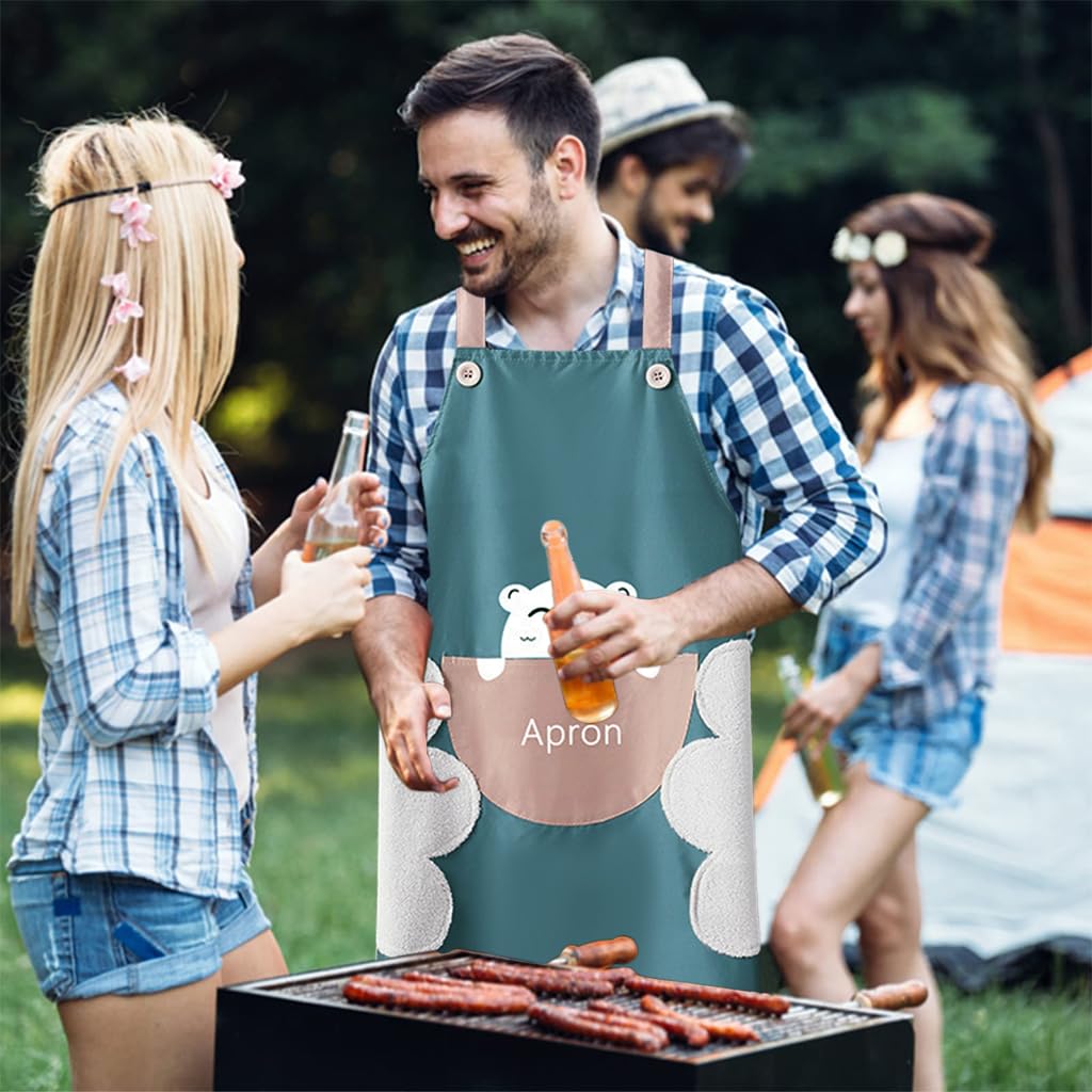 Zibuyu Kitchen Apron for Cooking with Coral Plush Hand Wiping Patches 27.56 in | Waterproof PVC for Women and Men