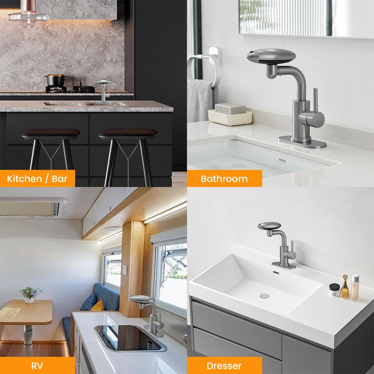 HASTHIP Waterfall Bathroom Sink Faucet for Modern Basins with 4 Modes 360° Rotation Gray