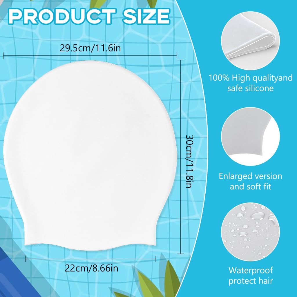 Proberos Swimming Cap for Long Hair with Super Elastic Silicone | White Unisex XL Fit