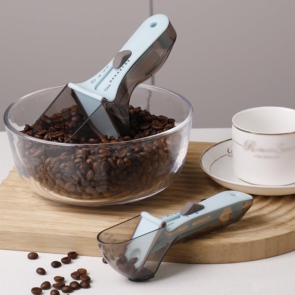ZIBUYU Adjustable Measuring Spoon and Cup Set for Cooking and Baking 2pcs 30ml 130ml with Sliding Button Mechanism | Food Grade Plastic