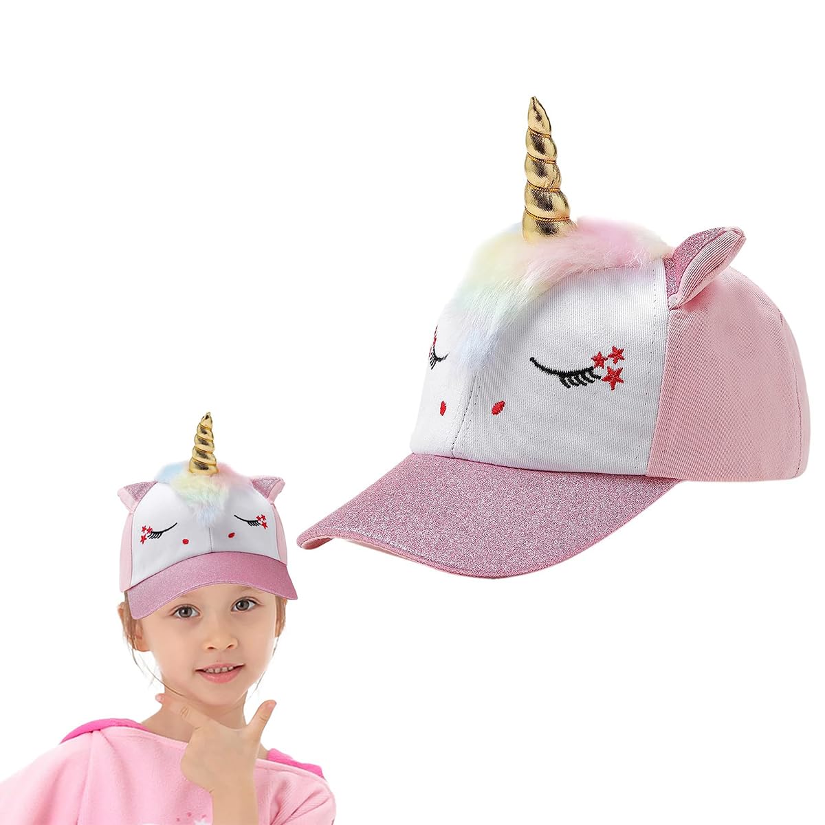 Optifit Kids Baseball Hat for 3–10 Year Olds featuring 3D Unicorn Horn and Rainbow Mane