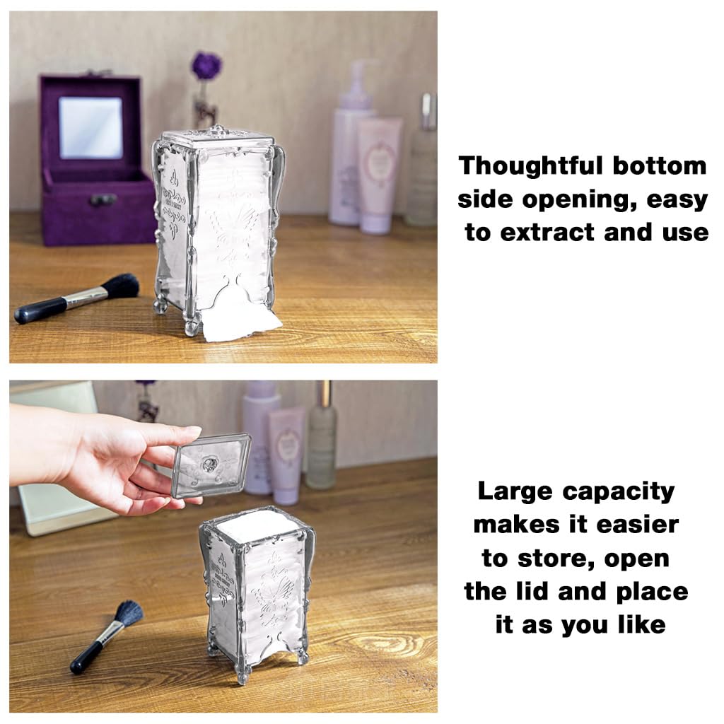 MAYCREATE Makeup Cotton Pads Dispenser for Vanity Organization with Clear Acrylic Design | Butterfly Embossed Holder