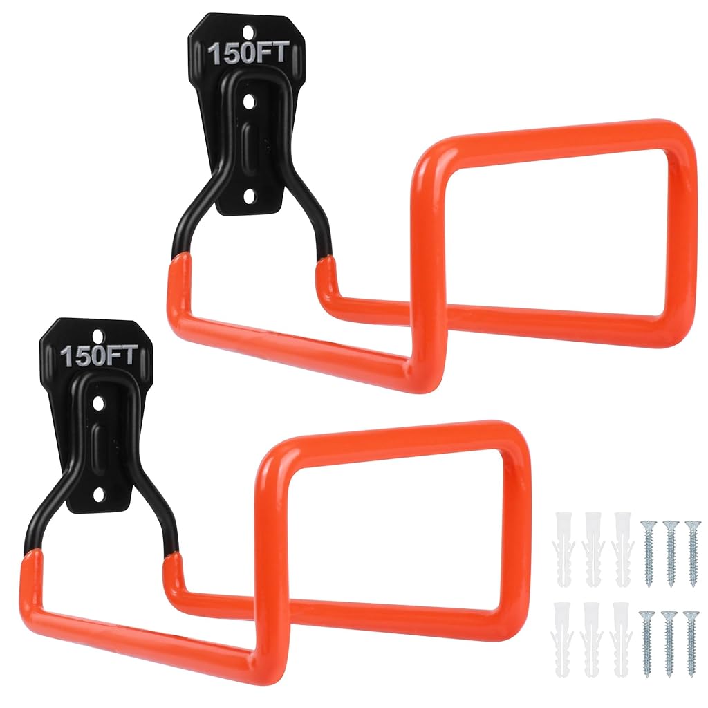 HASTHIP 2Pcs Garden Hose Holder Wall Mounted Hose Hook Wall Hook Metal Hose Organizer Long Hose Hanger Hook with Screws Heavy Duty Wall Hook for Hose, Cable, Water Hose