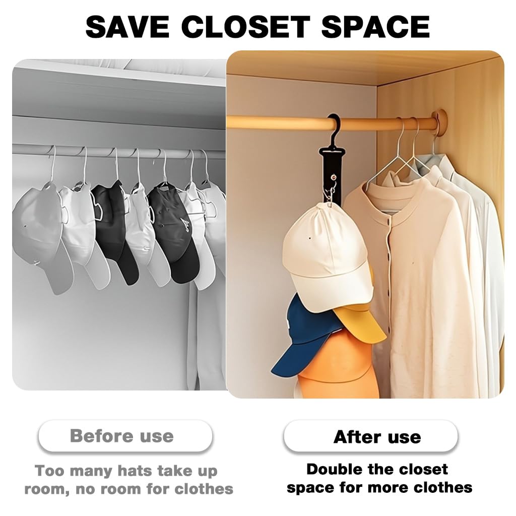 HASTHIP Hat Organizer for Wall and Wardrobe with 8 Clips featuring Swivel Hanging Hook
