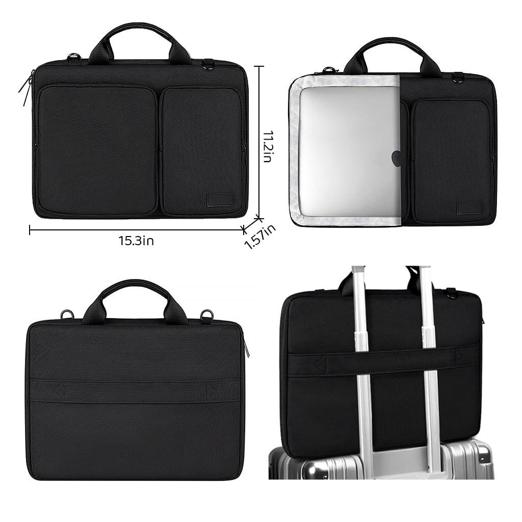 ZIBUYU Laptop Bags for Men and Women Stylish Waterproof Laptop Messenger Bag with Handle & Pockets Sling Laptop/MacBook Bags for Travel, Office Slim Laptop Bag 15.4 inch - Black