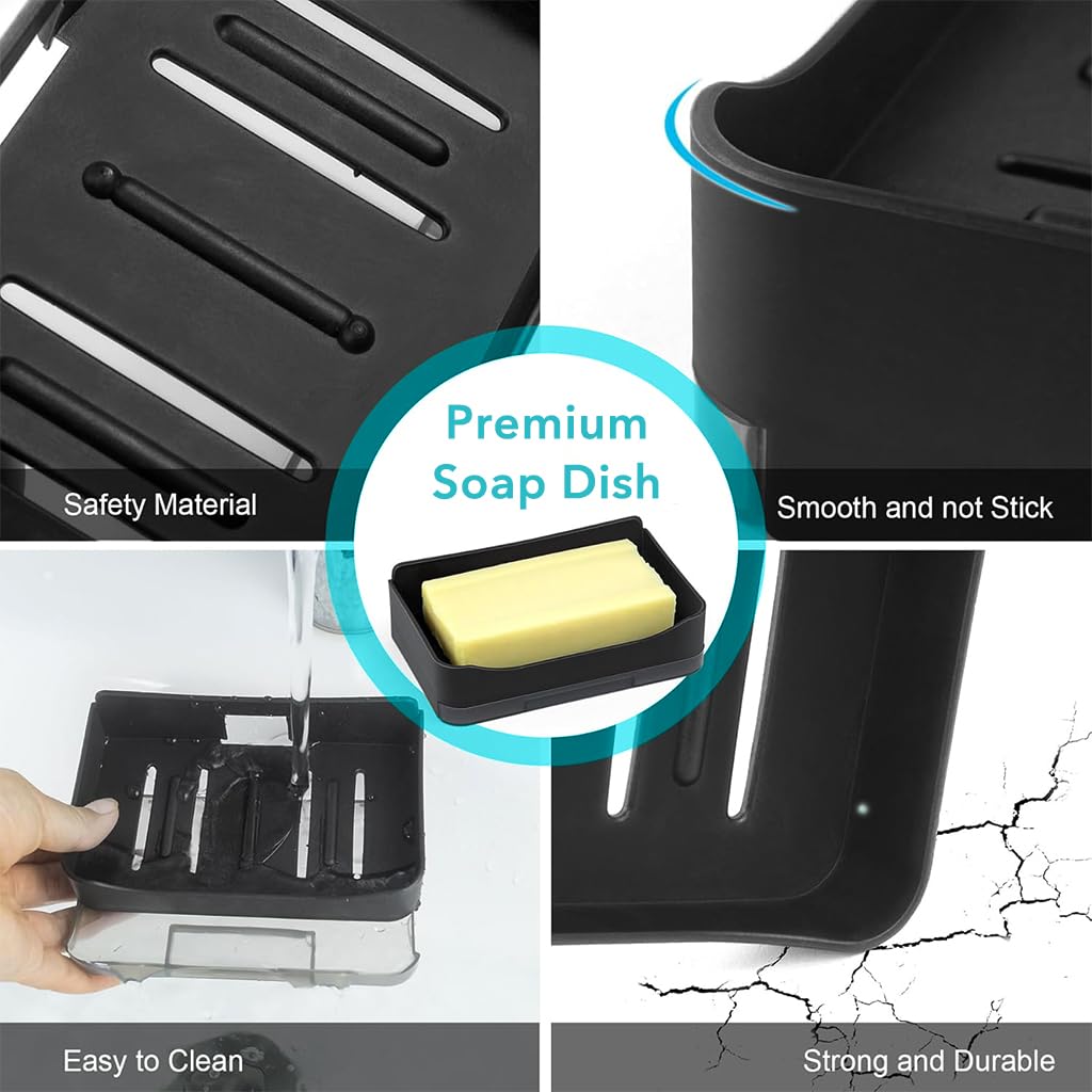 Supvox Soap Holder for Bathroom with 2 Pcs Adhesive Mount and Removable Drain Tray | Black