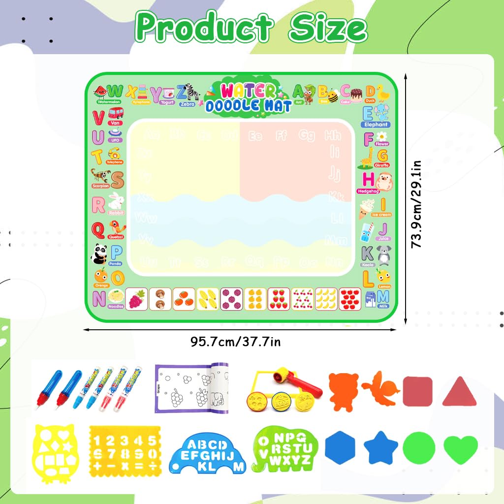 PATPAT Water Doodle Mat for Kids 37.7x39.1 in with Water Pens and Stamps | Mess Free Learning Play