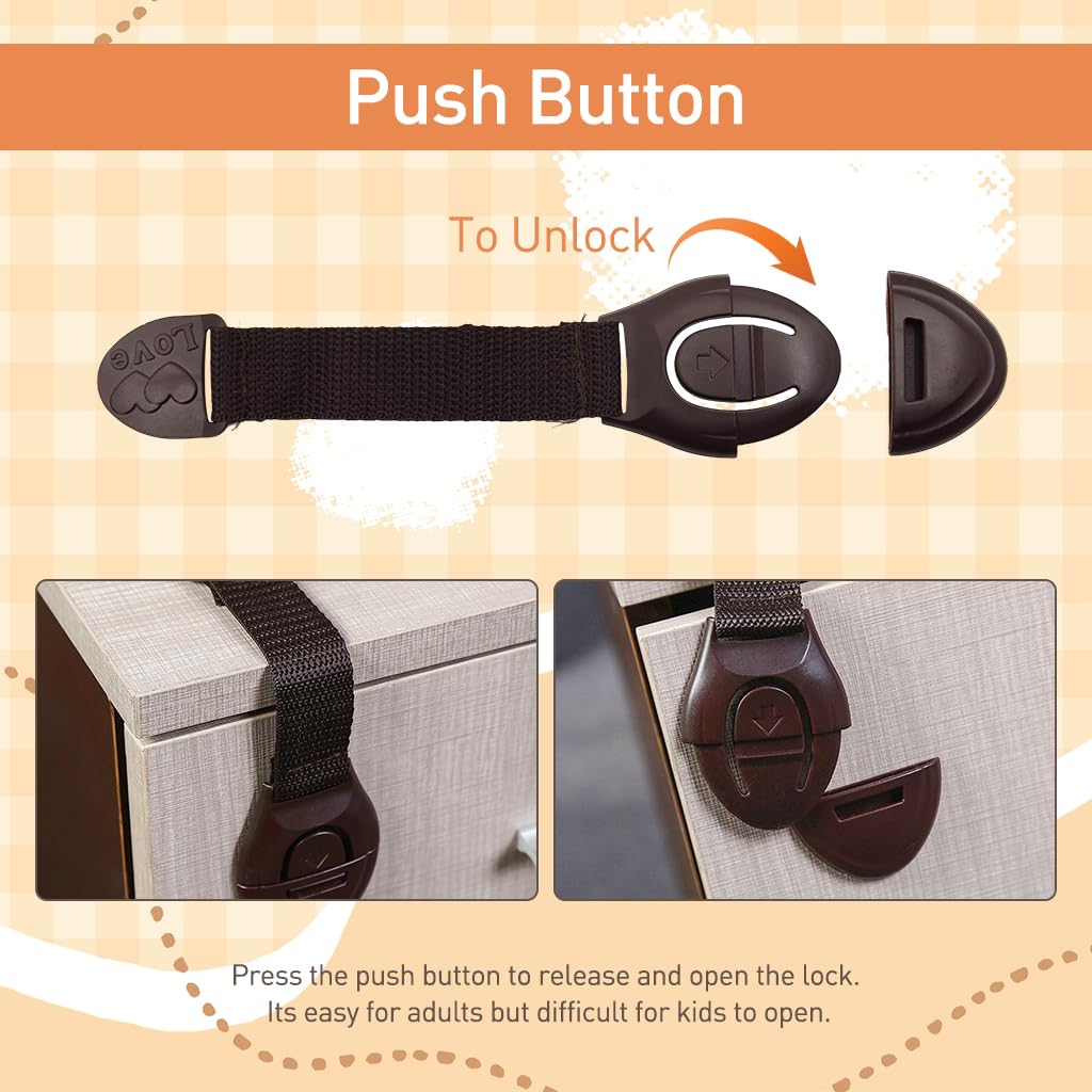 ZIBUYU Safety Lock for Cabinets and Drawers featuring 7.8 in Press to Open Design | 10pcs ABS Child Proof Strap Set
