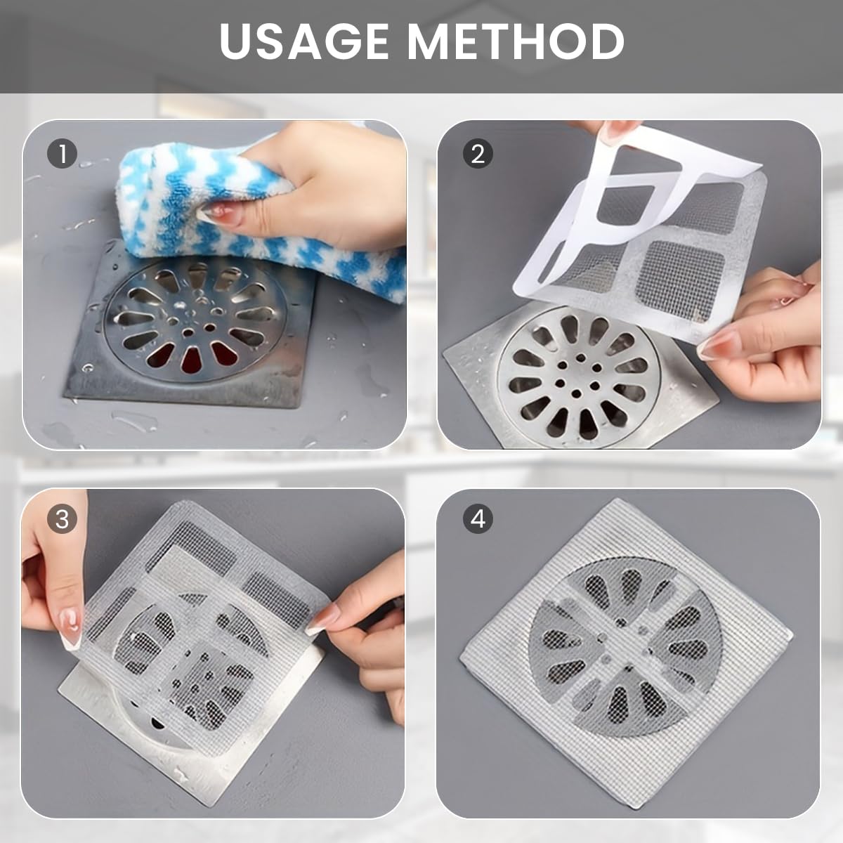 HASTHIP Disposable Shower Drain Hair Catcher for Bathroom and Kitchen | 10 Pack 4 x 4 in Mesh Stickers with Waterproof Adhesive