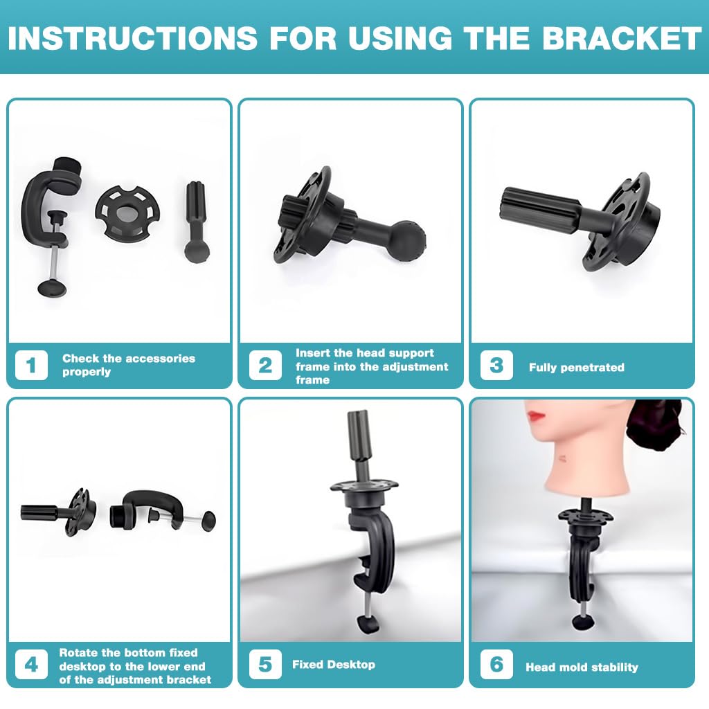 MAYCREATE Wig Mannequin Head Stand for Styling and Display with Adjustable Desk Clamp | Universal Fit for Foam Canvas or Plastic Heads