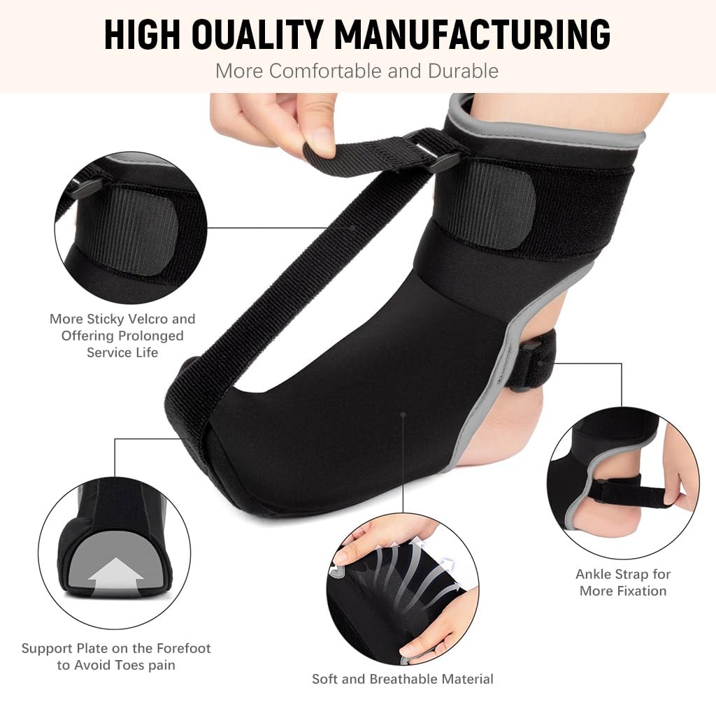 HANNEA Plantar Fasciitis Night Splint Sock for Foot Drop and Heel Pain Relief | with Adjustable Straps and Massage Ball
