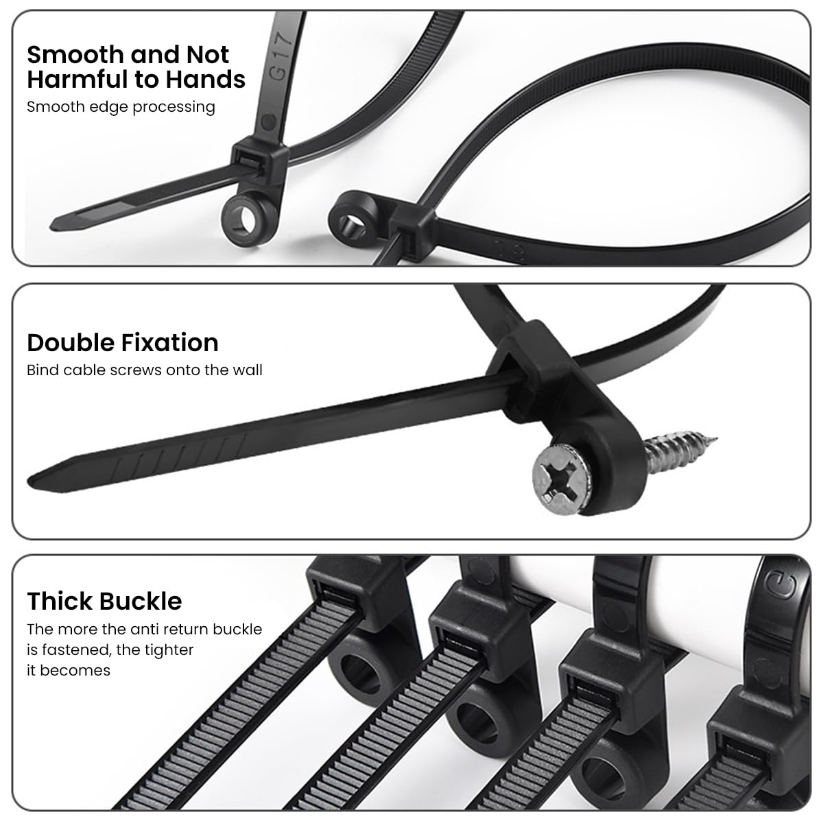 Serplex Mountable Cable Ties for Cable Organization featuring Screw Hole Design 200 pcs 5.9 in Nylon