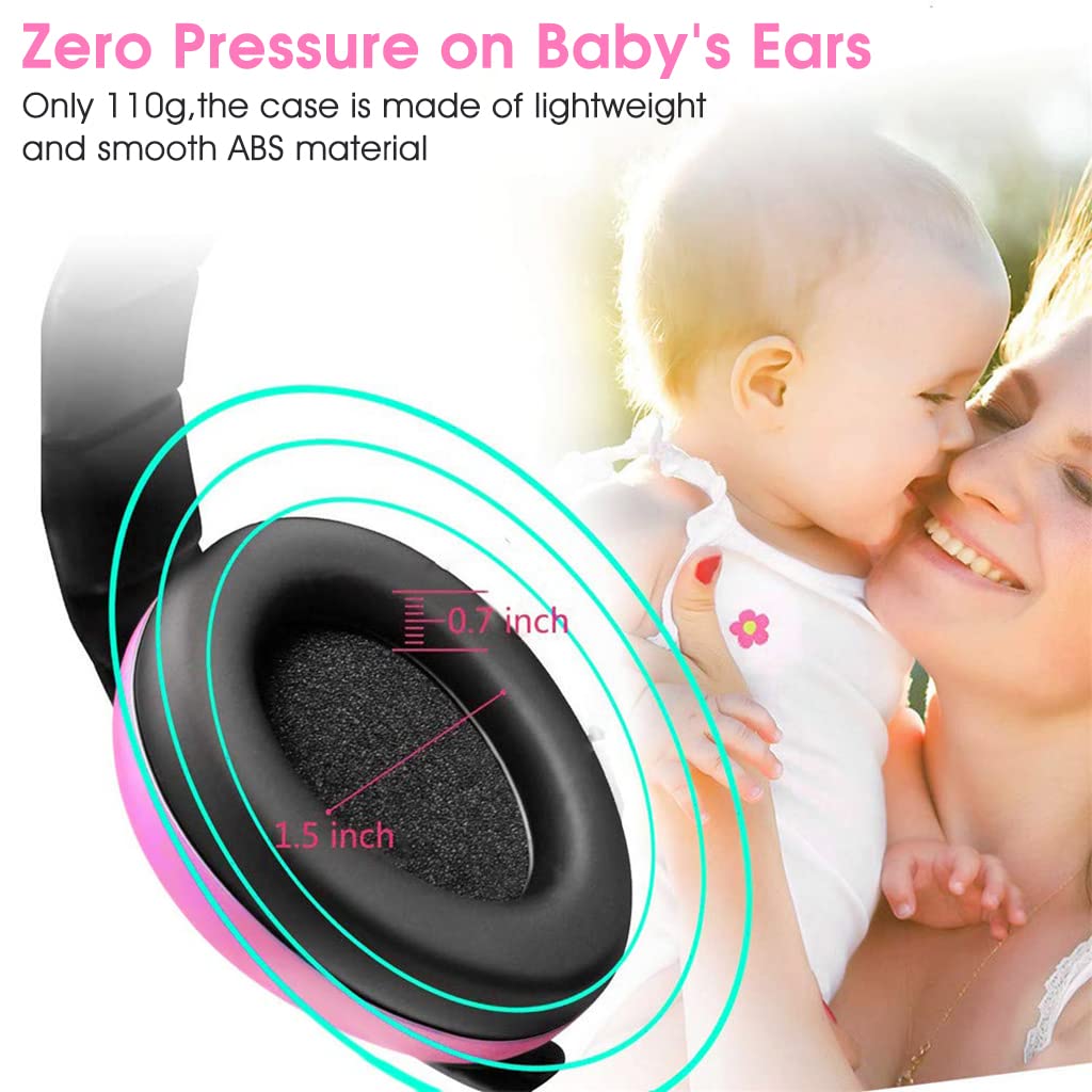 SNOWIE SOFT  Noise Cancellation Ear Muffs for Baby Use Noise-cancelling Ear Muffs for Baby Toddler Ear Muffs for Noise Reduction Baby Ear Muffs for 0-3 Years Old On Flight Sleep Travel (Pink)