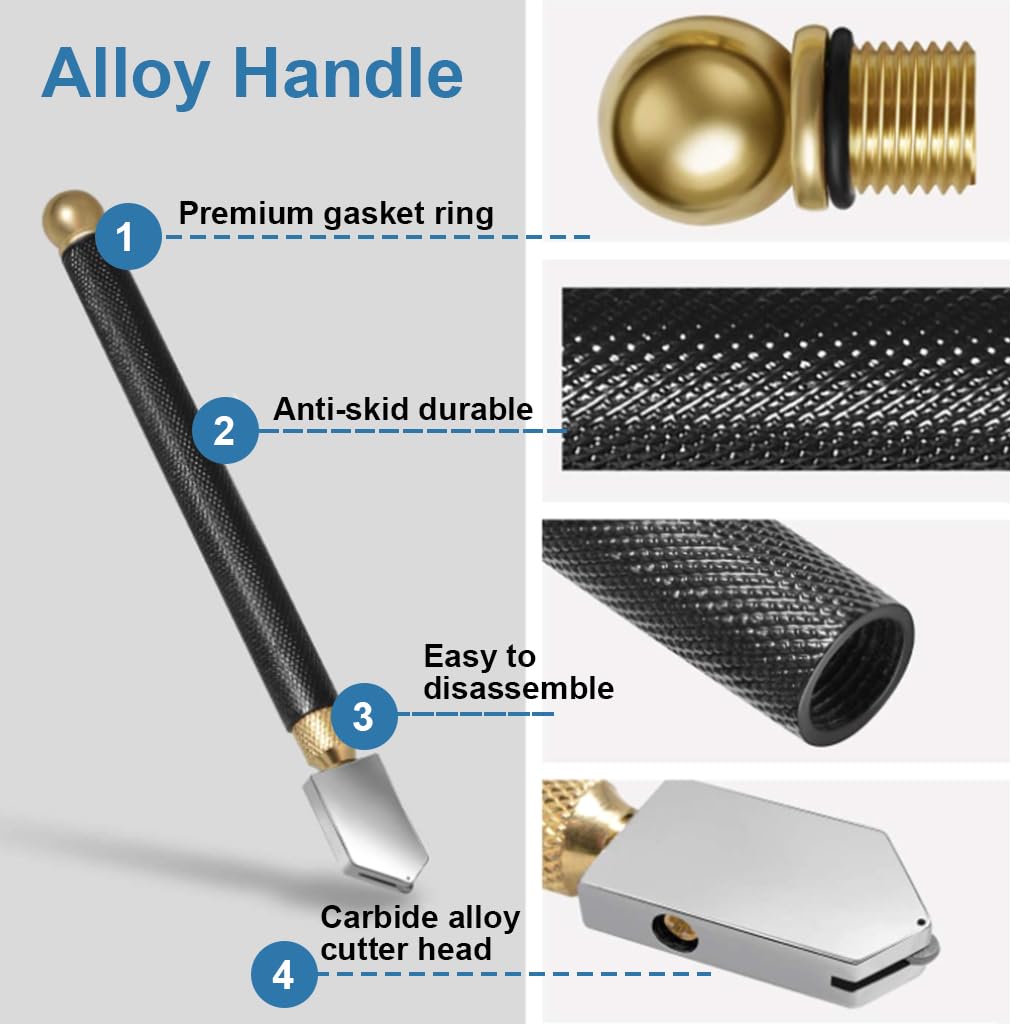 HASTHIP Glass Cutters for 2‑20 mm Glass with 3 Carbide Heads and Oil Dropper | 2PCS Set