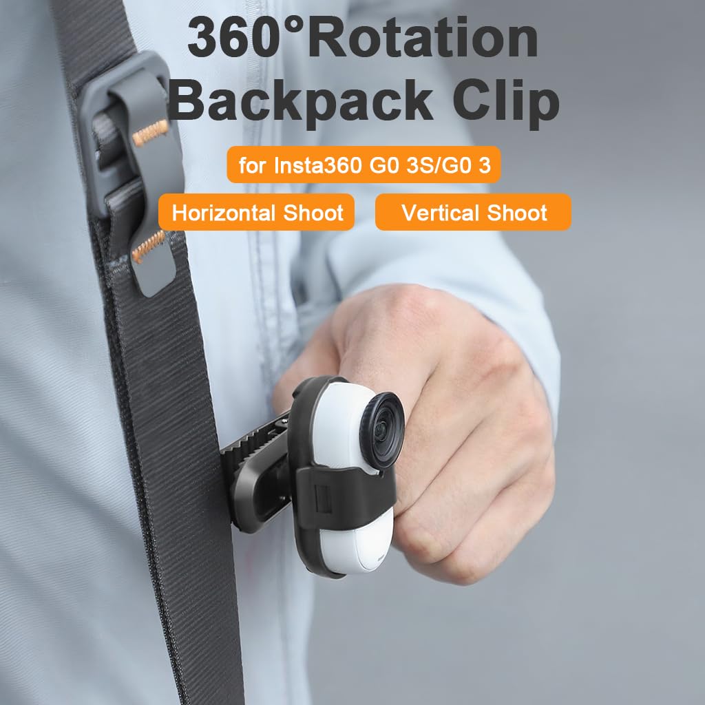 ZORBES Camera Backpack Clip for Insta360 Go 3s featuring 360° rotation and secure quick release mount
