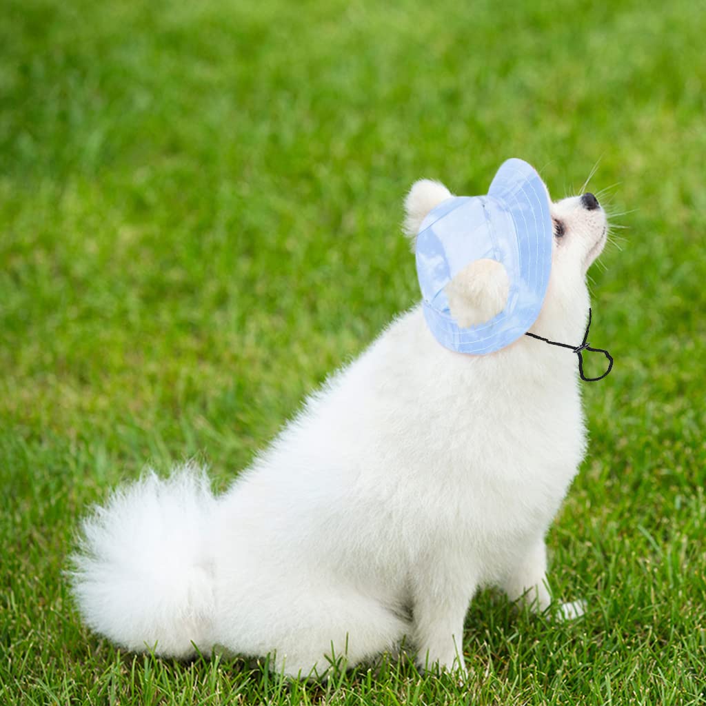 Qpets Dog Sun Hat for Small Dogs with Adjustable Chin Strap and Ear Openings | Blue Cotton Size L 41cm