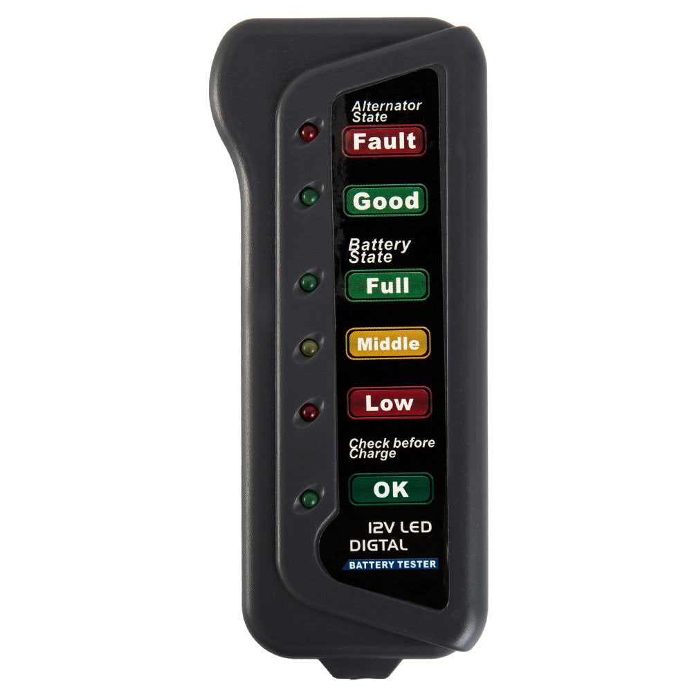 Supvox Digital Battery Tester for 12V Vehicles with 6 LED Indicators | Tests Alternator and Battery State