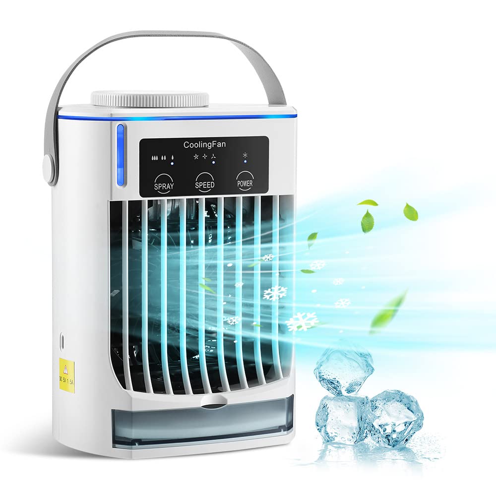 HASTHIP® Desk Air Cooler Humidifier Portable Air Cooler Fan with 3 Wind Speeds Air Cooler Mini Air Cooler Fan with 500ml Water Tank, Portable Air Cooler Fan for Home, Office, RV