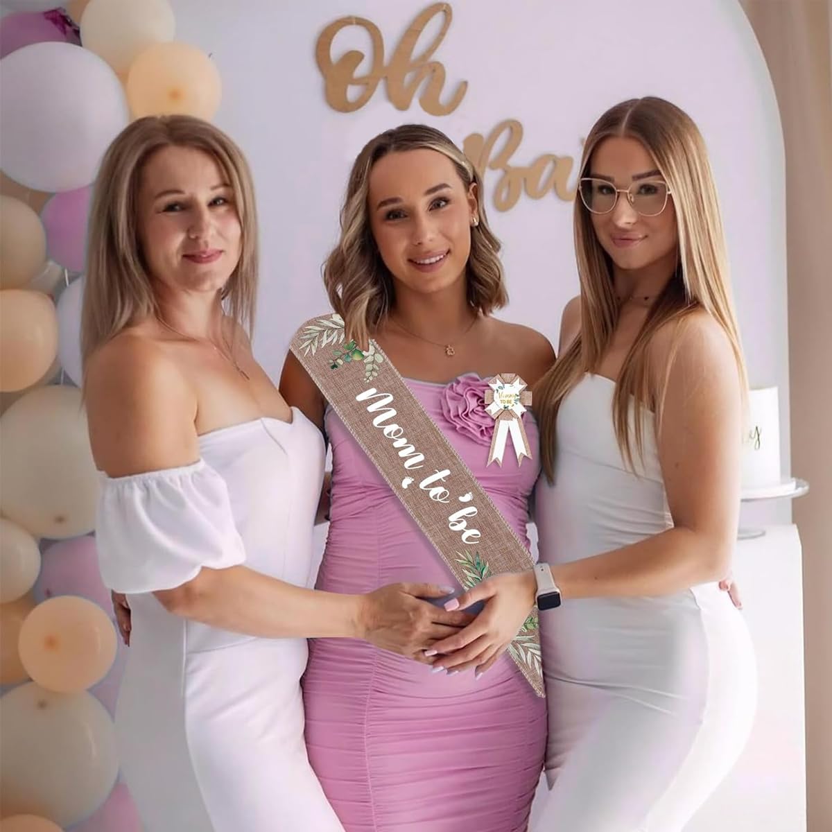 ZIBUYU Mom to Be Sash Set for Baby Shower featuring Natural Fiberflax Badges | Godh Bharai Gift