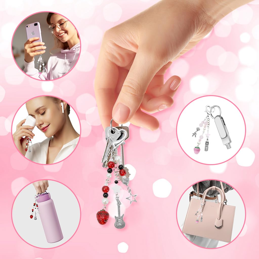 ZORBES Keychain Charms for Girls featuring Acrylic Beads and Sweet Strawberry Aesthetic | Y2K Accessory