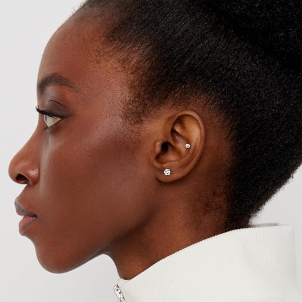 SANNIDHI Earrings for Women with 5 Pairs 3–8mm Cubic Zirconia Studs in Golden Stainless Steel