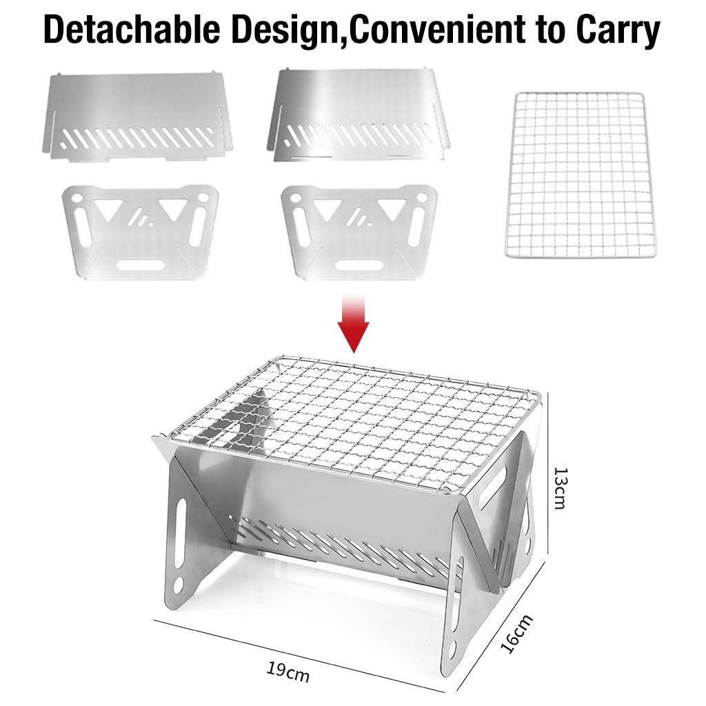 Optifit Camping BBQ Stove for Outdoor Grilling with Optimal Airflow Design | 21x16x13cm Stainless Steel