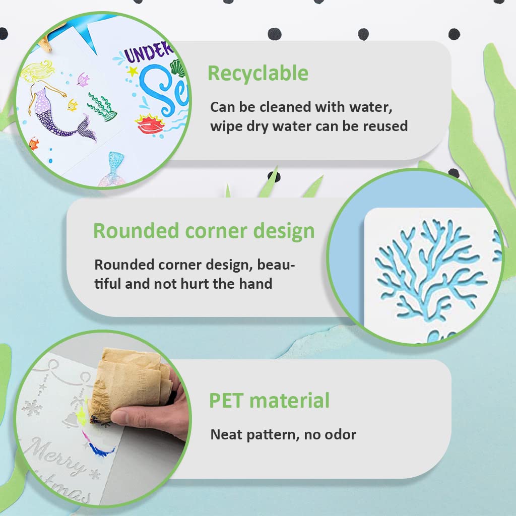 HASTHIP Sea Animal Painting Stencils for DIY Crafts featuring 20 Patterns 5.1 x 5.1 in Reusable PET | Mermaid Ocean Theme Templates