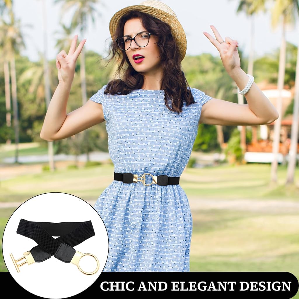 Zibuyu Belt for Women Dresses with Chic Golden Leaf Buckle and Stretch Design 25.2 in | Vintage Slim Waist Accessory