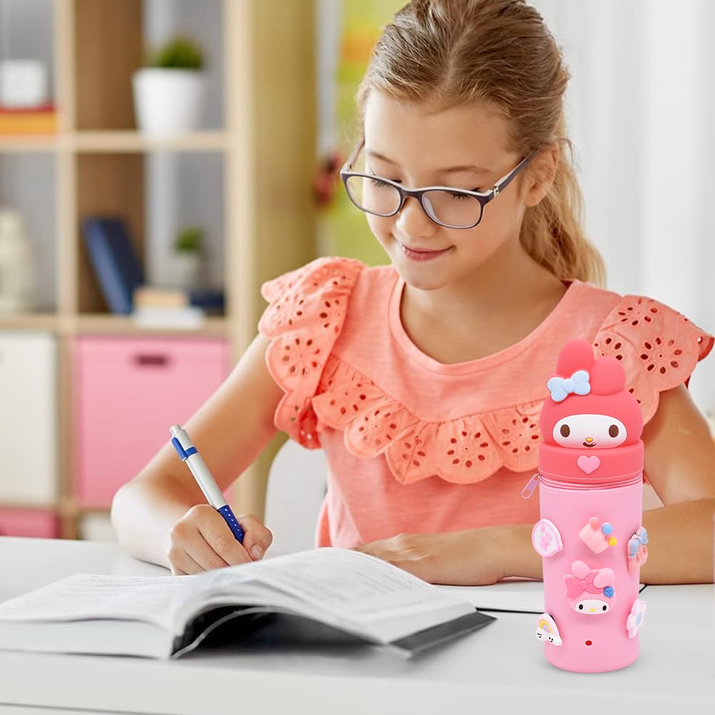 PATPAT Pencil Pouch for School Use with Multi Hole Design and Silicone Material | Cute Pink Gift for Girls
