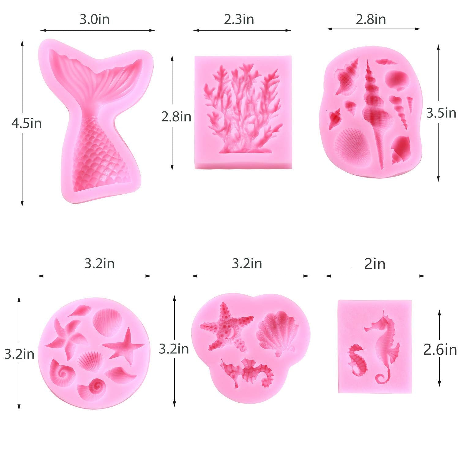 HASTHIP Fondant Silicone Mold for Mermaid Theme Cake Decoration including 6pcs 10x10x5cm | Non Stick Food Grade Tool for Baking and DIY Crafts