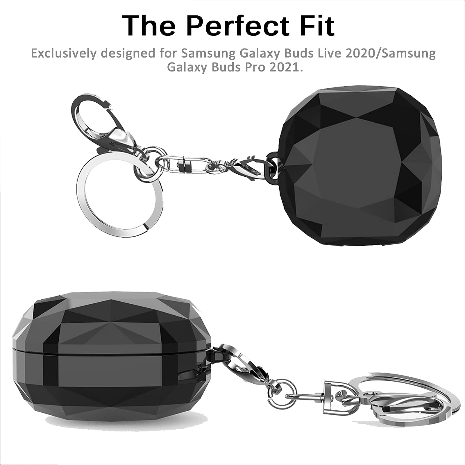 Zeitel Galaxy Buds Protective Case for Buds Pro 2021 and Buds 2 featuring Diamond Cut PC Design | Separate 2 Piece Shockproof Cover with Key Ring