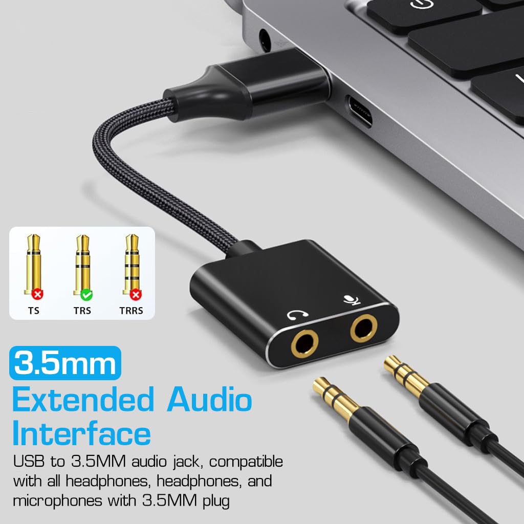 Zeitel® USB Sound Card USB to 3.5mm Jack Audio Adapter USB External Stereo Sound Adapter Splitter Converter for Windows and Mac, Linux, Laptop, PC, Compatible with PS4, Headset, Plug & Play