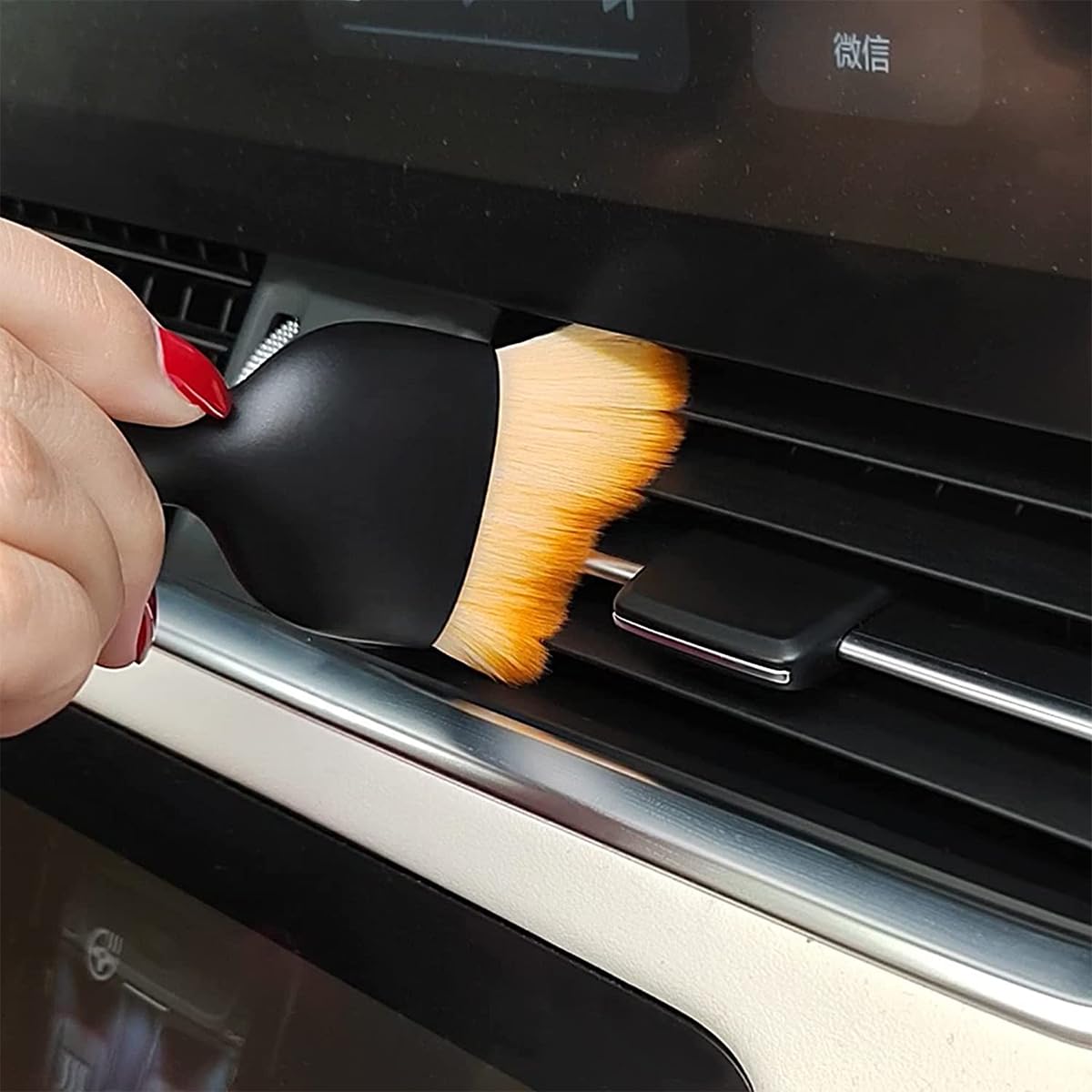 Car Interior Detailing Brush Set 3 Pcs for Dashboard and Vents featuring Dual Head Design with Soft Microfiber Bristles