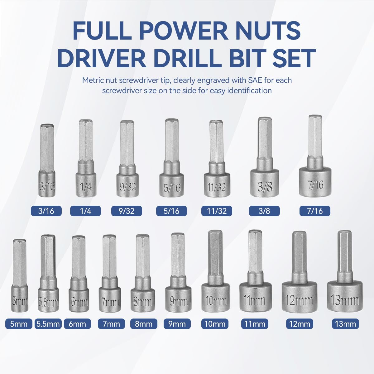 Serplex Power Nuts Driver Drill Bit Set 23 pcs for Power Tools with 1/4 in Hex Shank | Durable Steel for DIY and Auto Repair