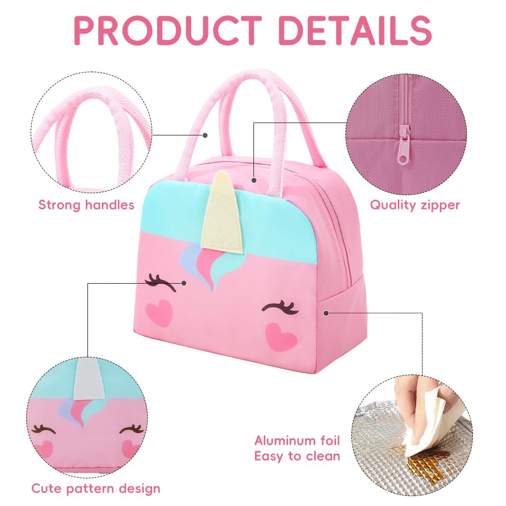 Zibuyu Nylon Lunch Bag for Kids and Girls featuring 3D Unicorn Design 23x14x19 cm | Insulated Foil Storage