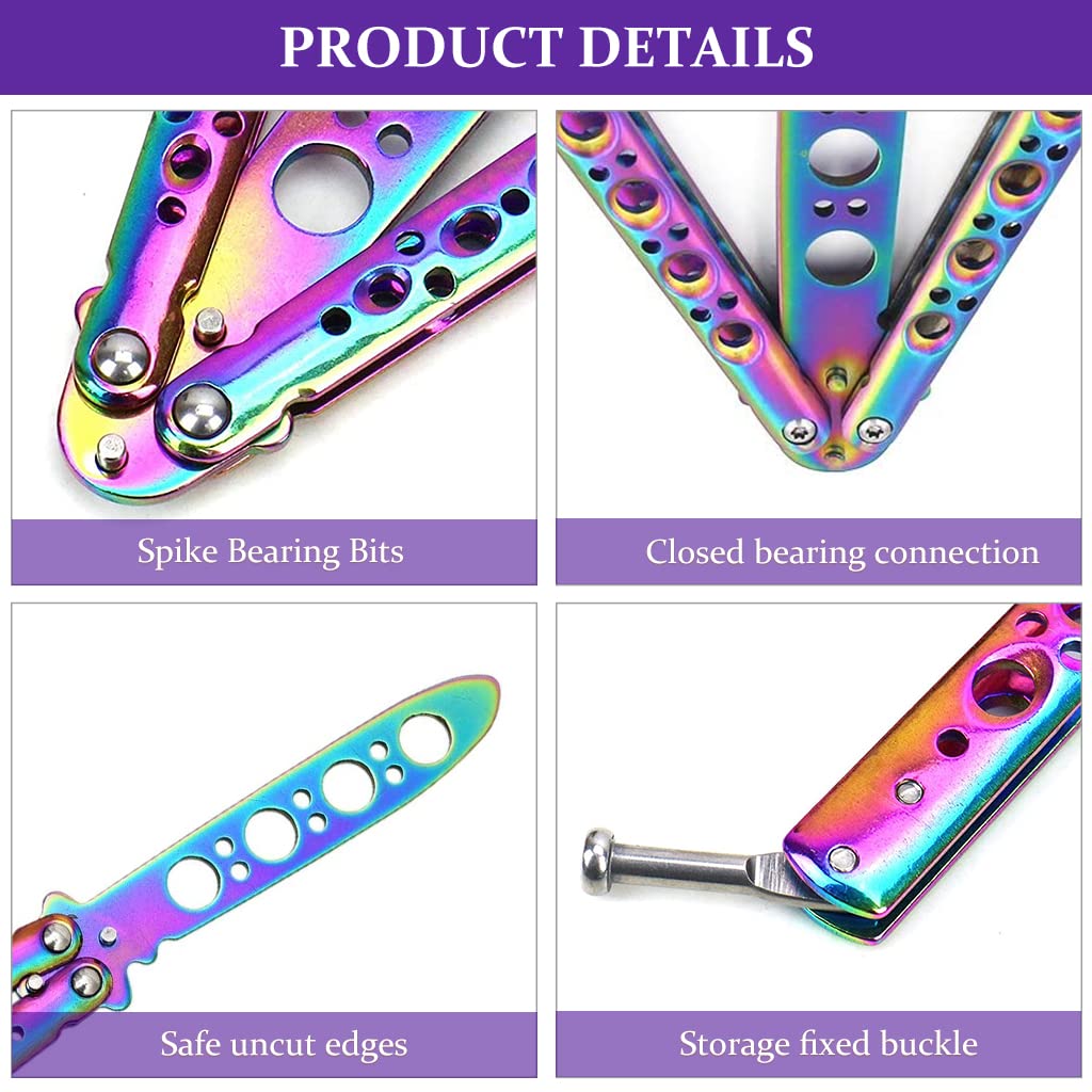 Proberos  Butterfly Knives Trainer with O-Ring Latch for Beginner, Children, Butterfly Knives Lover & More, Balisong Trainer with Unsharpened Blade for Practicing Flipping Tricks(Colorful)