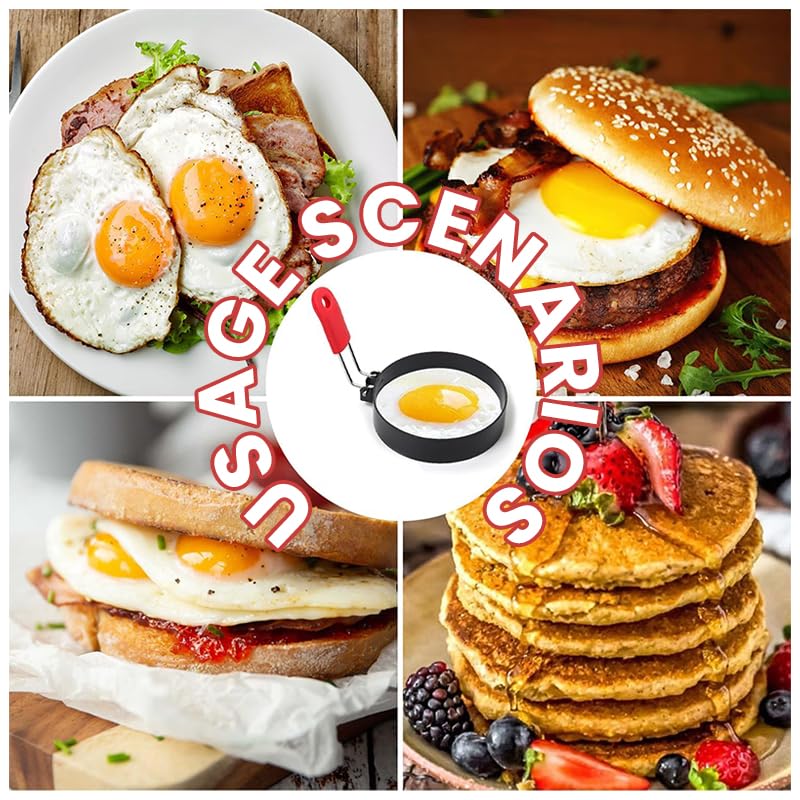 Supvox Egg Rings for Breakfast Cooking with Rubberized Handle and Silicone Brush | 3.5 in 403 Stainless Steel Non Stick Set