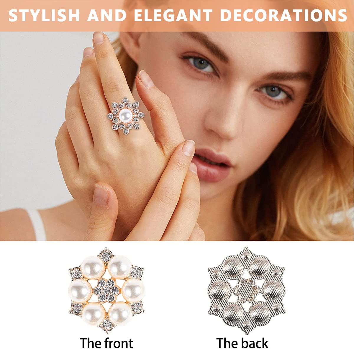 SANNIDHI Pearl Rhinestone Brooch Buttons for DIY Crafts featuring Alloy Flower Flat Backs | 11pcs Embellishments for Jewelry, Bags and Clothes