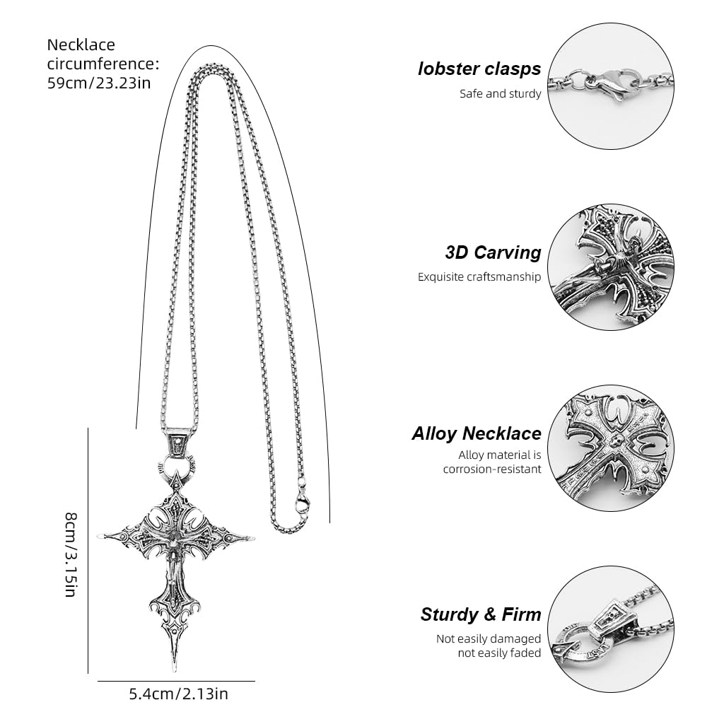SANNIDHI Vintage Gothic Cross Skull Pendant Necklace featuring Flame Design for Men and Women | Stainless Steel Punk Jewelry Gift